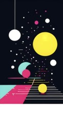 Minimalist illustration featuring abstract shapes in neon colors to convey fun and ease, AI