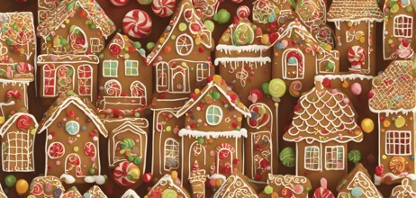 Abstract wallpaper illustration of of gingerbread house decoration, AI generated