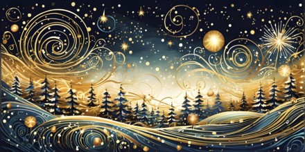 Festive illustration with swirling lines and sparkling textures to represent the joy and excitement