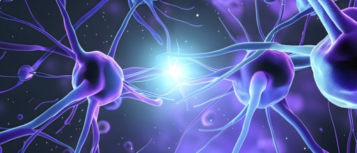 Visualization of neurons firing neurotransmitters in the synaptic gap, AI generated