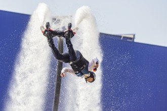 Harbour festival in Stuttgart. Spectacular jet ski and flyboard show on the Neckar. Stuttgart,