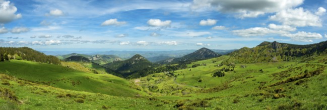 Scenic View of Dome-Shaped Volcanic Peaks (Sucs) in the Monts d'Ardeche Regional Natural Park.