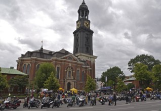 Europe, Germany, Hanseatic City of Hamburg, City, annual biker meeting in front of St Michael's