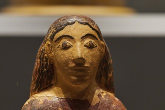 Coloured bust of an ancient person with expressive eyes, Archaeological Museum, Archea Korinthos,