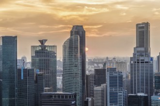 Dramatic sunset sky and clouds over Singapore city centre