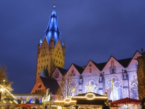 Paderborn Cathedral, St. Liborius, Christmas market, Blue Hour, Paderborn, Westphalia, North