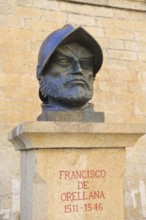 Bust sculpture Amazonian explorer Francisco de Orellana, 1511-1546, Trujillo, Caceres province,