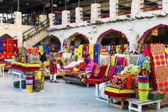 Marketplace with carpet sale in Souq Waqif in Doha, Muslim, Islam, Arabic, Orient, oriental,