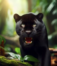 Animal portrait, Black Panther, Jaguar (Panthera onca) in the jungle, AI generated, AI generated