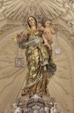 Religious statue Madonna and baby Jesus inside Carmelite church, Basilica of Our Lady of Mount