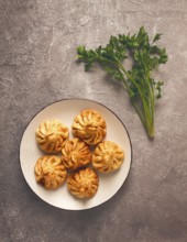 Deep-fried khinkali, khinkali with meat, traditional Georgian dish, no people