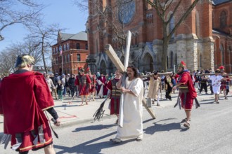 Detroit, Michigan, The Stations of the Cross are portrayed, in Spanish, on Good Friday at the