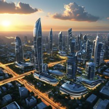 AI generated virtual reality tour highlighting a state of the art futuristic cityscape with