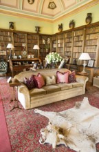 Library room inside Bowood House and gardens, Calne, Wiltshire, England, UK