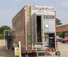 BBC Radio Outside Broadcasts mobile studio vehicle, Snape Maltings, Suffolk, England, UK