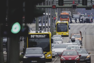 Two BVG buses travel along Heerstraße in Berlin, 27 February 2024. Berliner Verkehrsbetriebe (BVG)