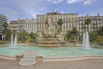 Fontaine de la Fédération built in 1890, palm trees and Grand Hotel, fountain, fountain, water