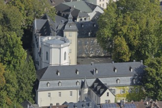 View from Nassau Castle to Steinsches Schloss built in 1621, view downwards, aerial view, Nassau,