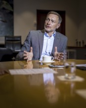 Christian Lindner (FDP), Federal Minister of Finance, recorded during an interview in his office at