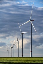 RWE wind farm near Bedburg, at the Garzweiler opencast mine, on recultivated part of the opencast