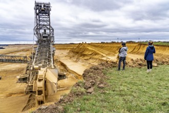 Opencast lignite mine Garzweiler 2, bucket wheel excavator 261 excavating the surface, near the