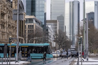 Winter in the city, Gallusanlage street, Frankfurt, Hesse, Germany, Europe