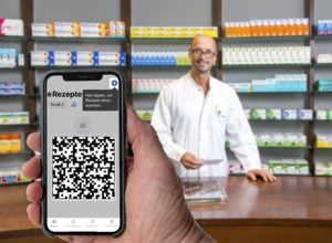 Symbolic image of an e-prescription, prescription issued by a doctor, with QR code, is scanned