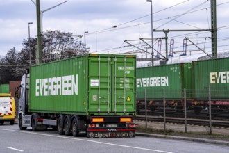 Port of Hamburg, container handling, railway line at Container Terminal Burchardkai, transport by