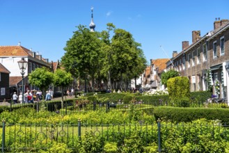 The town of Veere, province of Zeeland, the old town hall, market square, cafés and shops, gardens