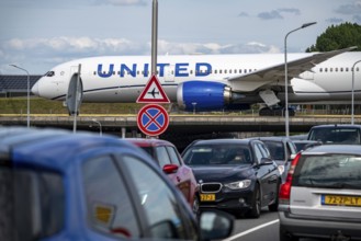 Amsterdam Schiphol Airport, United Jet, on the taxiway, to the Polderbaan runway, bridge over a