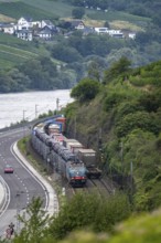 Upper Middle Rhine Valley, railway line on the right bank of the Rhine, goods train line, up to 400