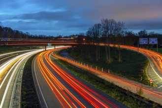 The Kaiserberg motorway junction, A40 motorway, Ruhr expressway, crosses the A3, bridge landscape,