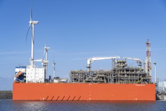 EemsEnergyTerminal, floating LNG terminal in the seaport of Eemshaven, tankers bring liquefied