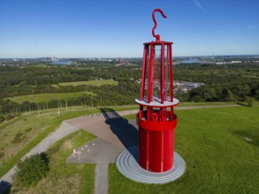 Rheinpreussen spoil tip in Mörs, spoil tip sign Das Geleucht, light installation, over the Rhine