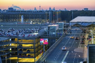 Cologne-Bonn Airport car park, Cologne city centre skyline, Cologne Cathedral, North