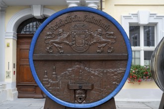 Beer keg of the brewery Reichelbrau Kulmbach in front of the town hall during the Kulmbach Beer