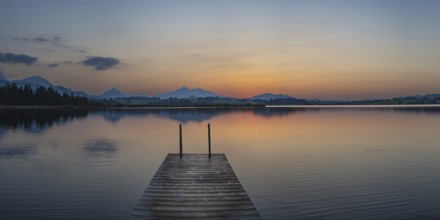 Sunset, Hopfensee, Hopfen am See, near Füssen, Ostallgäu, Allgäu, Bavaria, Germany, Europe