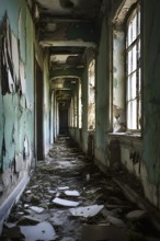 Abandoned asylum walls peeling paint cracked plaster whispering silent histories, AI generated