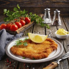 Food, meat, Wiener schnitzel, breaded veal schnitzel, AI generated, AI generated