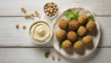 Food, falafel and hummus, products made from chickpeas, AI generated, AI generated