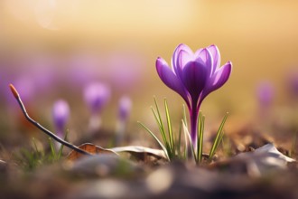 Single purple crocus flower in early spring. KI generiert, generiert AI generated