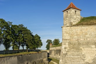 Guardhouse on fortress rampart, fortress wall with moat, bastion Kaltes Eck, behind bastion