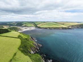 Cliffs over Mothecombe Beach and Red Cove from a drone, River Emme, Mothecombe, Plymouth, South