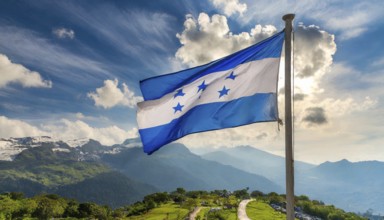 The flag of Honduras flutters in the wind