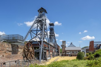 Two colliery headframes and coal mine buildings at Le Bois du Cazier, coal mining museum at