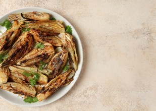 Baked, oven-baked fennel, with spices, in olive oil, homemade, no people