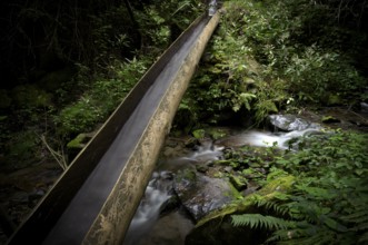 Water pipe, bridge, Waalweg, Neuwaal, stream, long exposure, Schenna, Scena, South Tyrol,