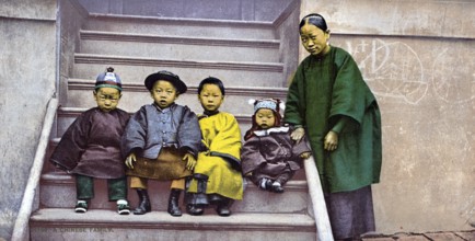 A Chinese family, immigrants in California, USA, Historical, digitally restored reproduction from a