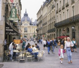 Street folk life in Rennes, Brittany, France, Western Europe. Scanned 6x6 slide, Europe