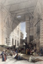 Silk merchants' bazaar, Cairo, Egypt, c. 1850, Historical, digitally restored reproduction from a